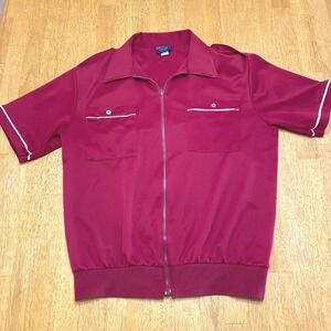 Vintage J. Blair Maroon Full Zip Short Sleeve Retro Knit Shirt Made in USA M